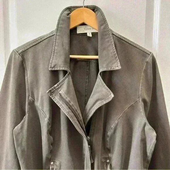 Torrid Moto Jacket Washed Jersey Biker Cropped Brown  Grey Stone Size 1X - Picture 6 of 15